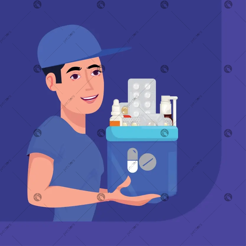 Cartoon Drugs Medicine with Delivery Man
