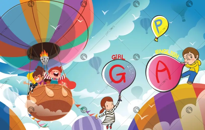 Happy Childrens Day Background with Air Balloon Adventure
