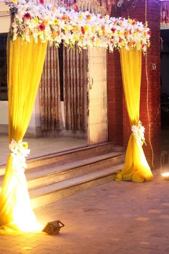 Floral Wedding Decoration Element Lights Entrance in night view