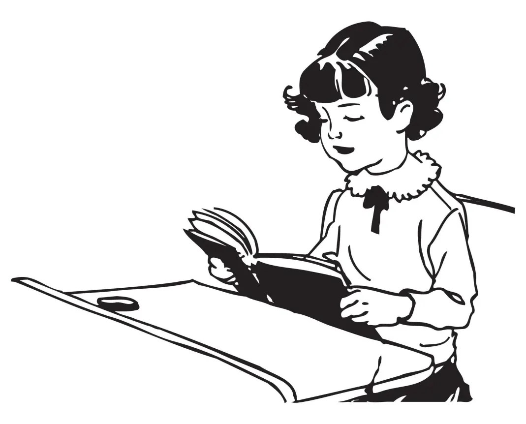 Lovely infant girl engrossed in book, hand-drawn sketch with pop art flair