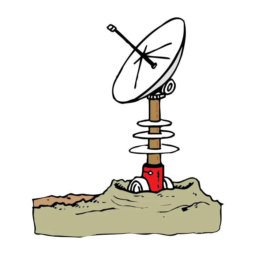 Continuous One Line Drawing of Communication Satellite Dish in Silhouette