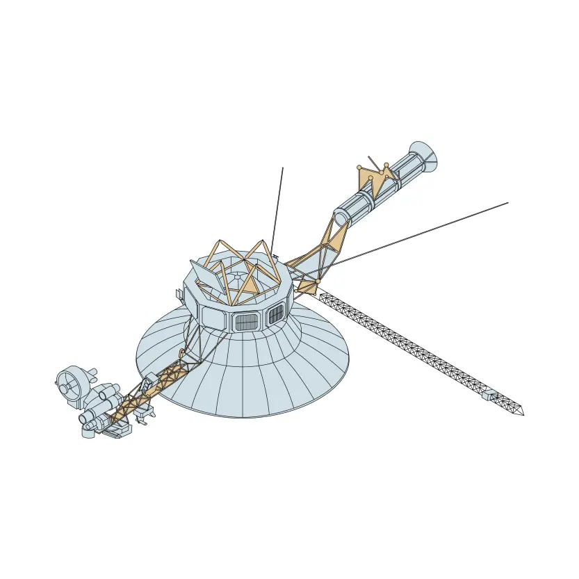 Technical Drawing Lines of Voyager Space Probe in Space