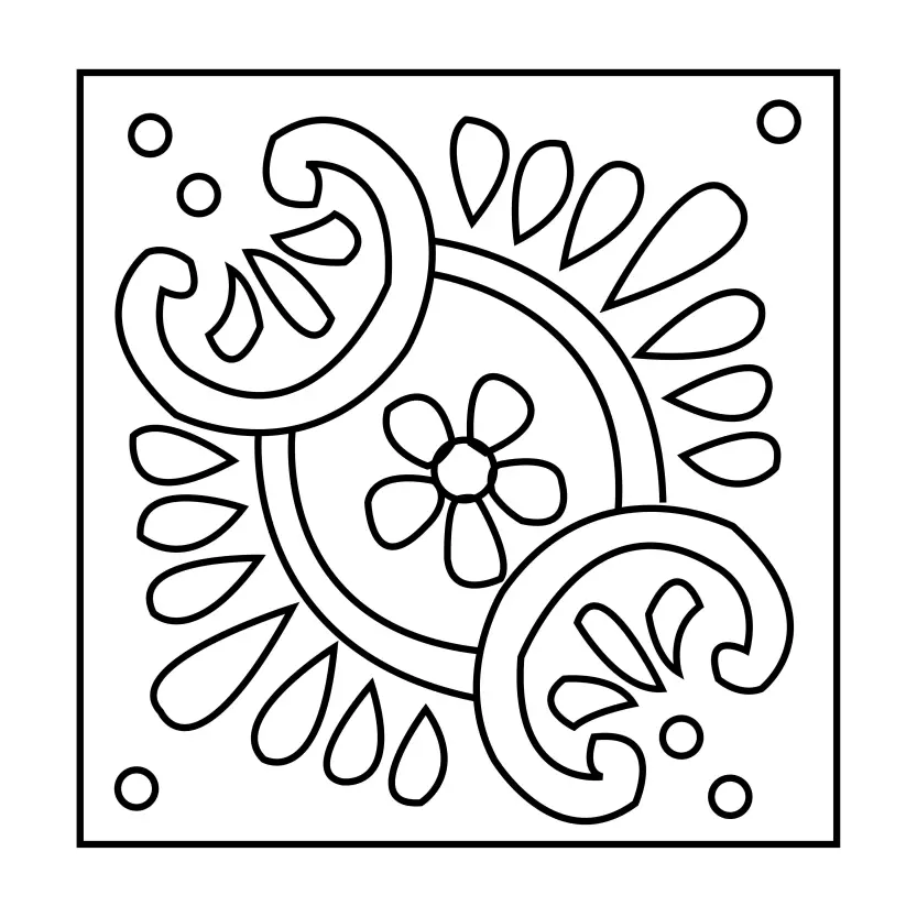 Indian Alpona Design Concept of Floral Line Art on white background