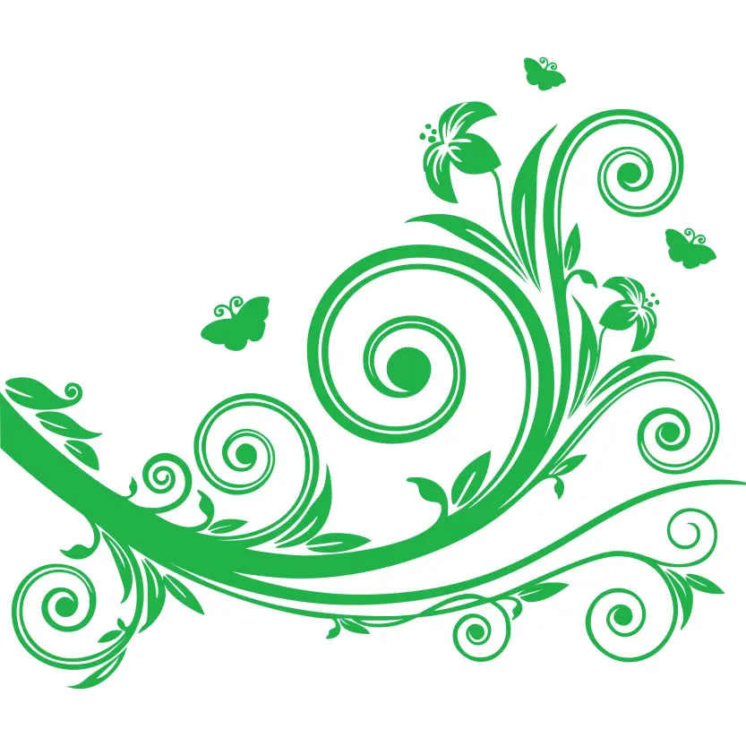Minimalist Green Floral Swirl Alpona Design on White Background