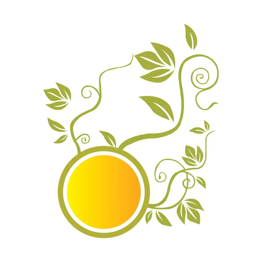 Spiraling Green Plant and Yellow Sun Illustration