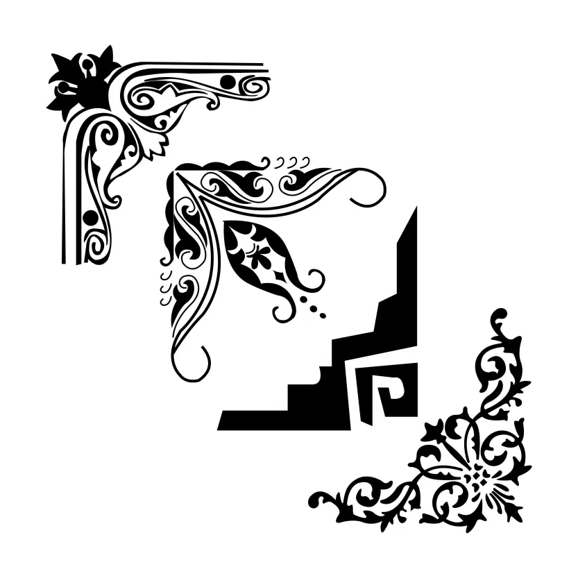 Corner Decoration Collection   Black & White Background Vector Design