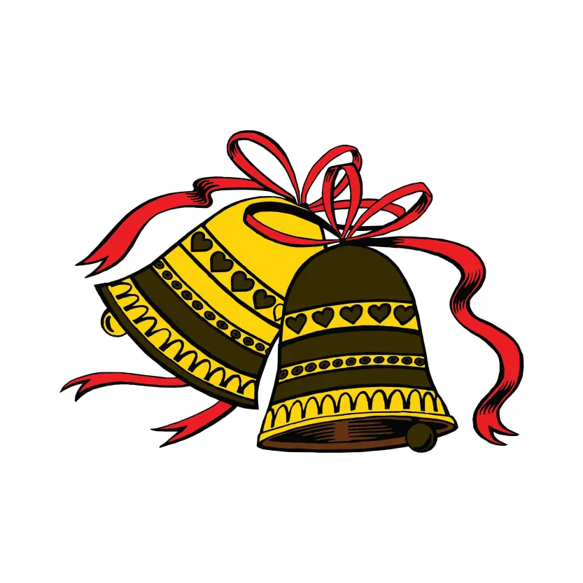 Cartoon Christmas Bells with Red Ribbon Vector Illustration