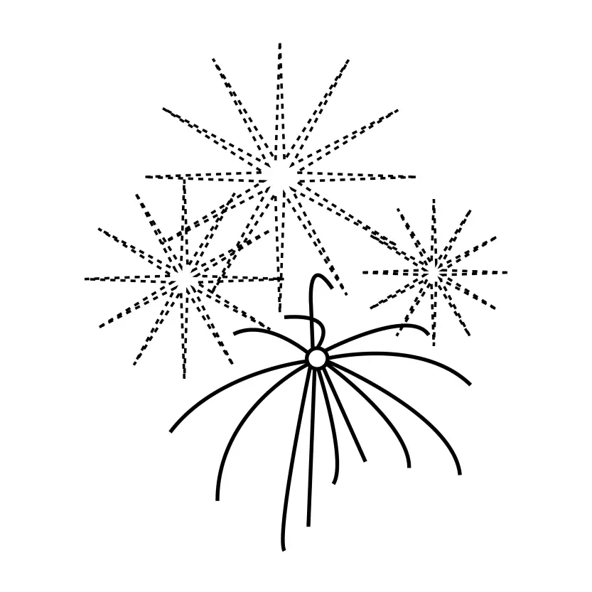 Colorful Outline Fireworks Icon on White Background