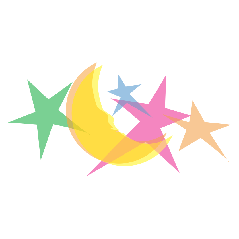 Flat Floating Holographic Star with Glowing Moon Vector Illustration