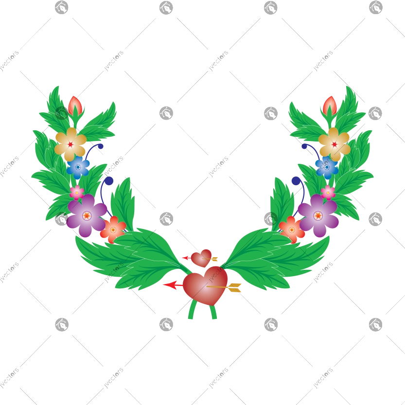 Cute Sticker Vector Colorful Garland of Flowers Isolated on Transparent Background