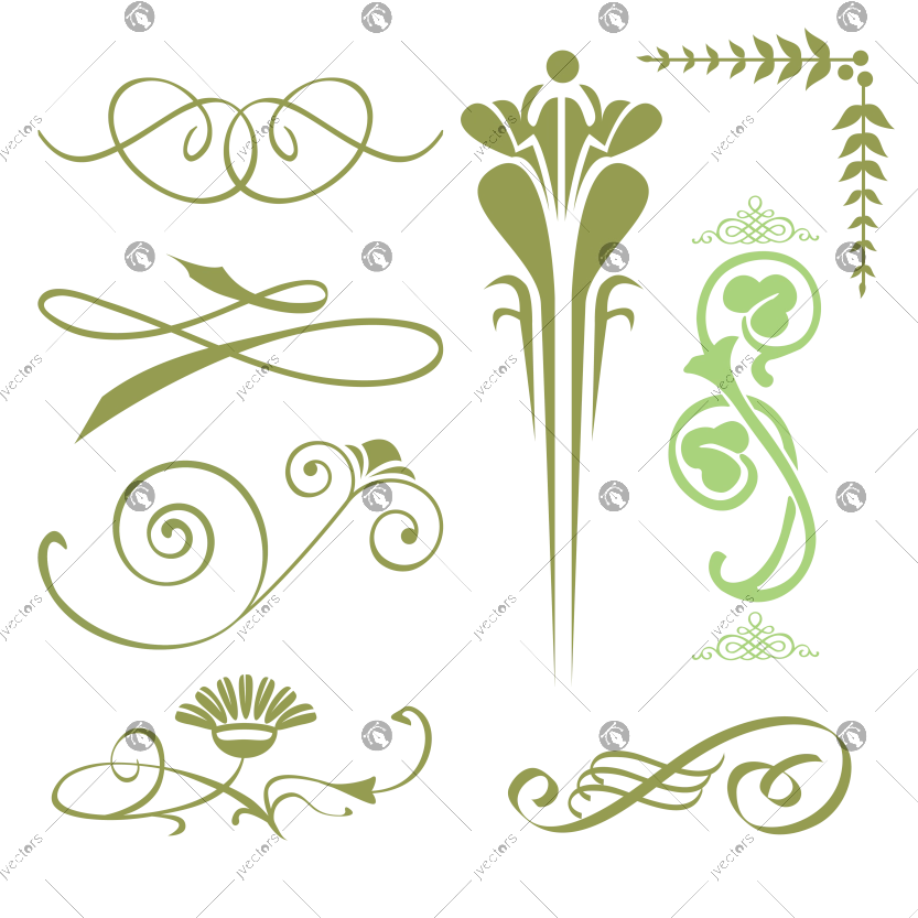 Vintage decorative elements collection green floral scroll vector art green swirl graphics