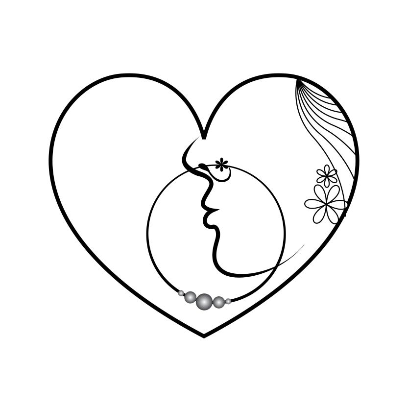 Beauty Parlor or Cosmetic or Spa Logo Support and Prosperity Family Creative Love Line Drawing Girl Side Face Heart Scene Drawing Heart and Artwork Size vector