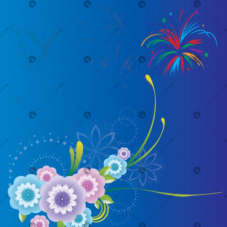 Floral composition design with fireworks for New Year celebration background vector