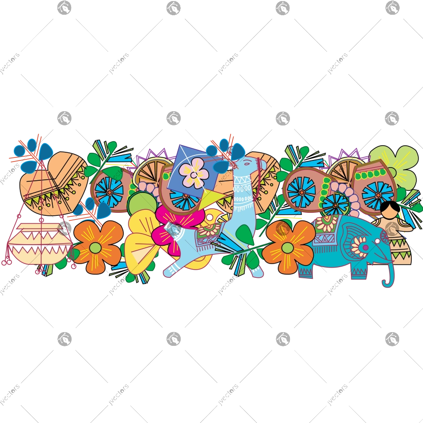 Colorful collection set of kites, dolls, horses, flowers, horses, leaves, elephants, windmills for Baisakhi celebration vector