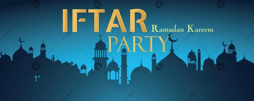 Iftar Party Ramadan Kareem with Masjid Background Vector