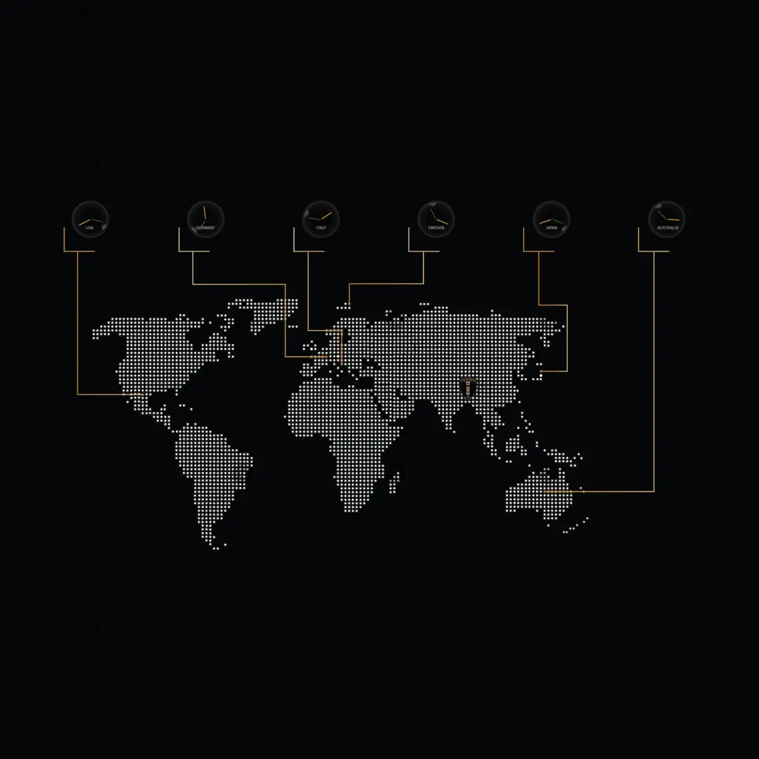 Black Car Service Night Bright World Map With Golden Dots And Light Effects Vector Illustration