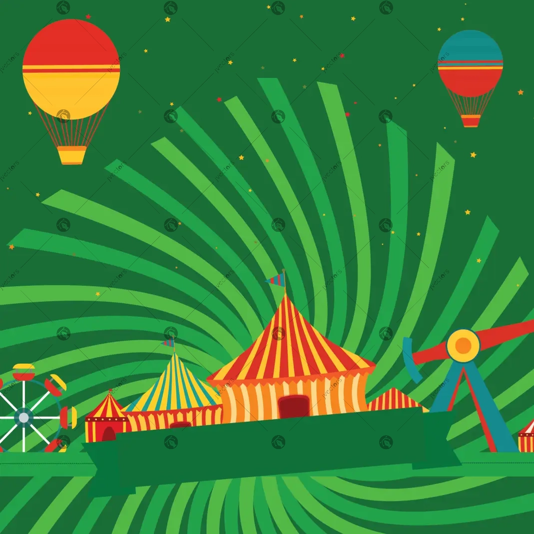 Weird circus tent with hot air balloon vector illustration